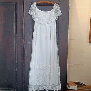 Off Shoulder Lace Maxi Dress Boho/Hippie Wedding/Festival/empire waist  L